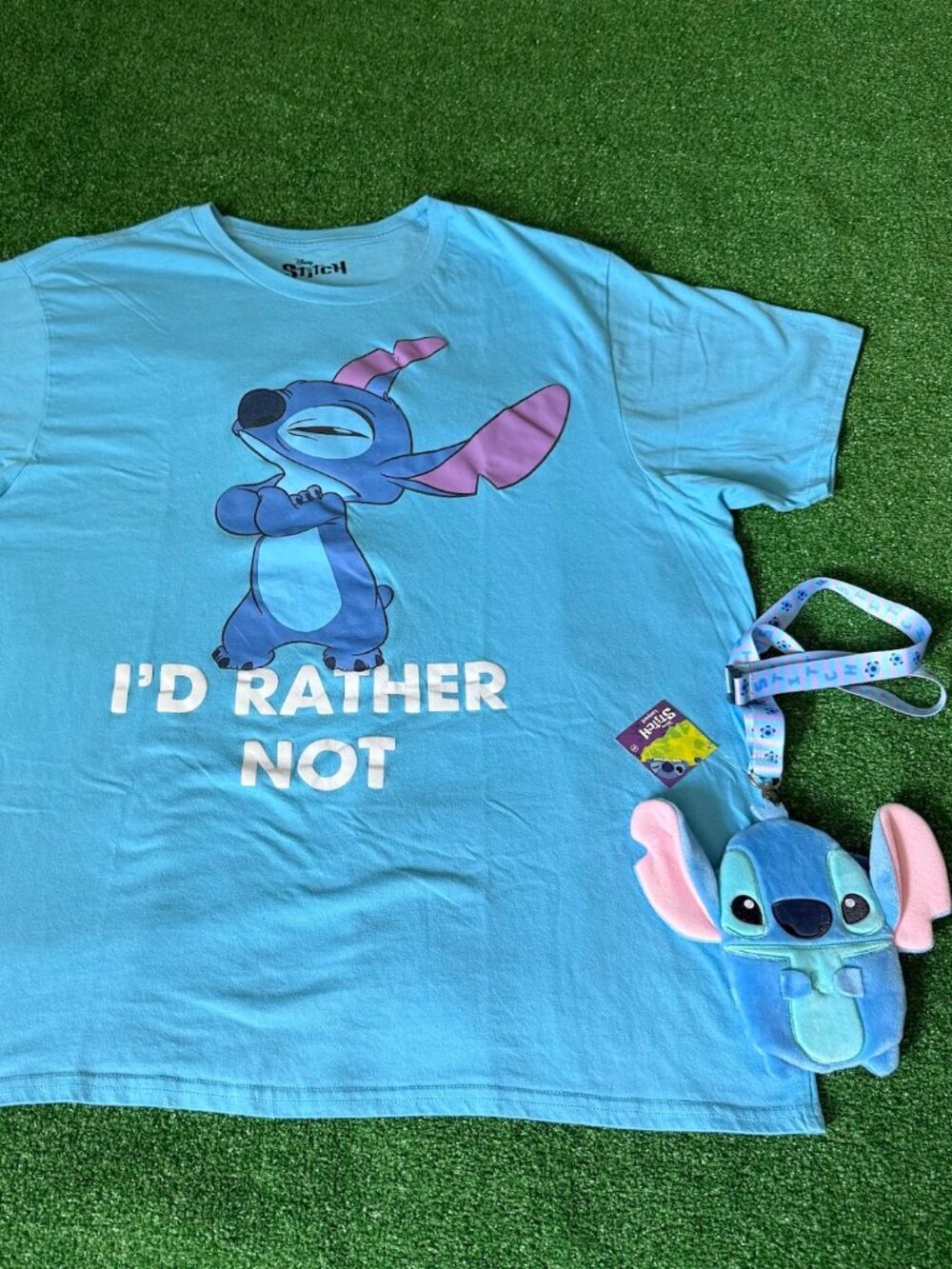 Disney Lilo & Stitch Graphic T-Shirt XXL & Plush Lanyard Pouch Bundle Set of 2